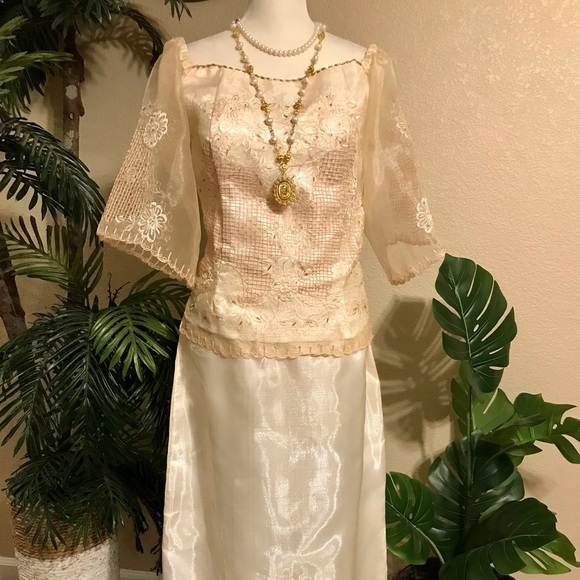 Majestic Vouge Collections Dresses & Skirts - Beautiful Cream Beige Kimona Gown with matching Alampay, 3 pcs. Ma. Clara Style